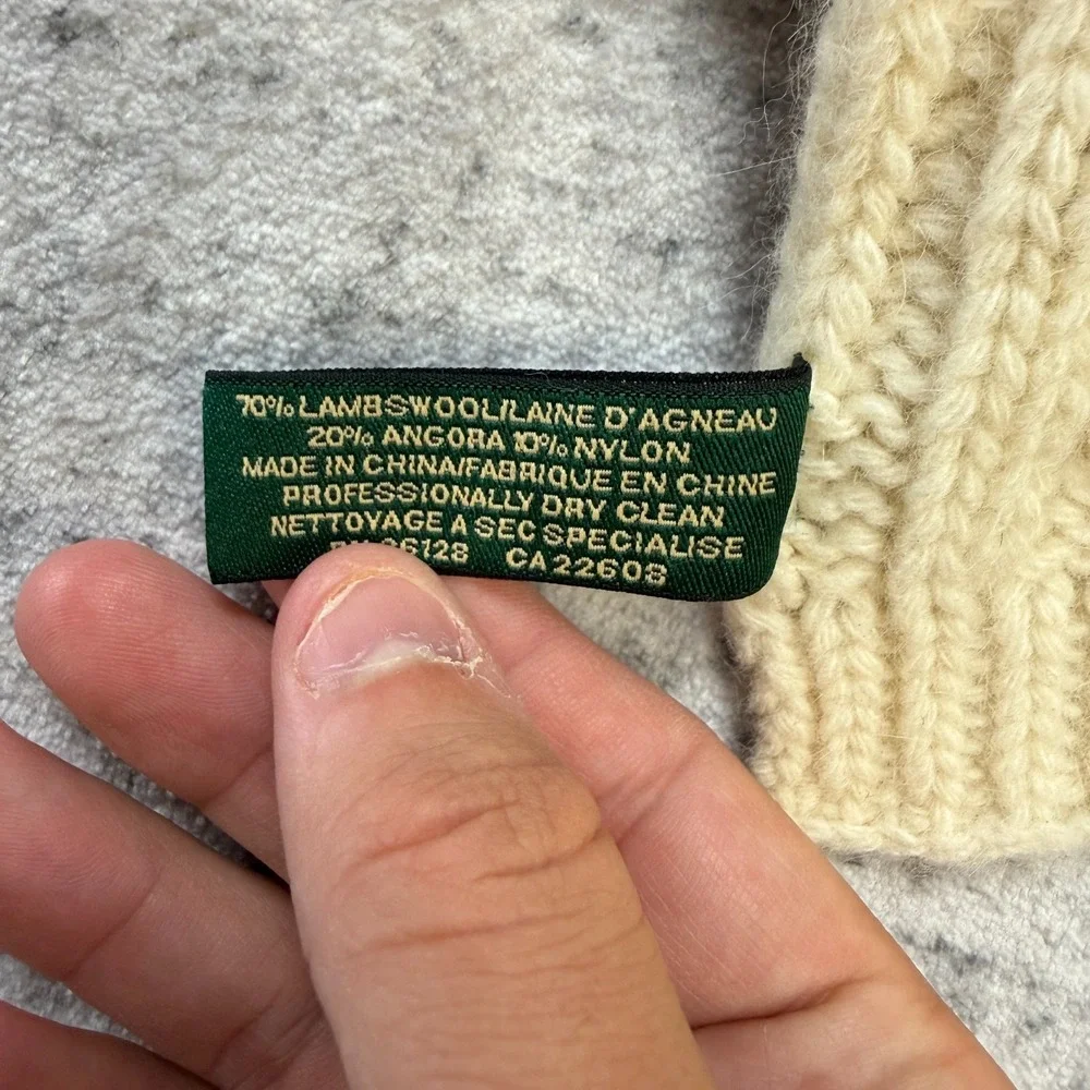 VTG Ralph Lauren Cable Knit Scarf Cream Fisherman Wool Angora Old Money Layer
